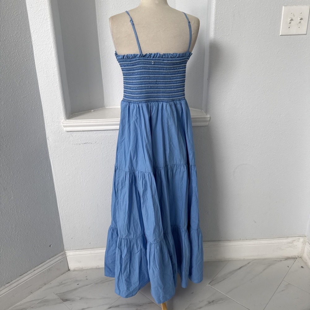 American Eagle Maxi Dress Womens L Smocked Tiered Chambray Coastal Granddaughter - Picture 6 of 14